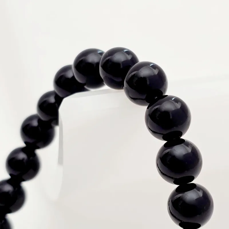 Bratara pietre semipretioase Onix lucios de 8 mm - Bilute din Argint 925 placat cu Aur Galben 18K - Snur elastic picture - 3