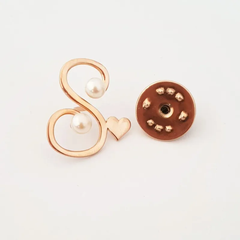 Brosa Litera S - Argint 925 placat cu Aur 14K - perle Swarovski picture - 2