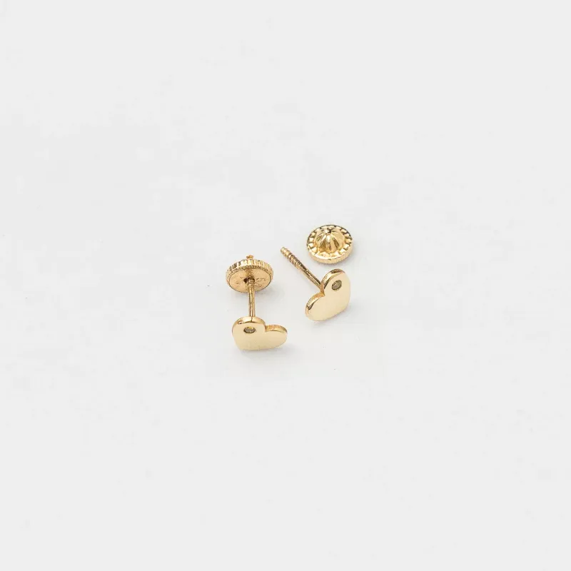 Cercei bebe/fetite cu Diamant naturat galben - Model inima - Aur Galben 14K - Inchizatoare sigura si confortabila cu filet picture - 3