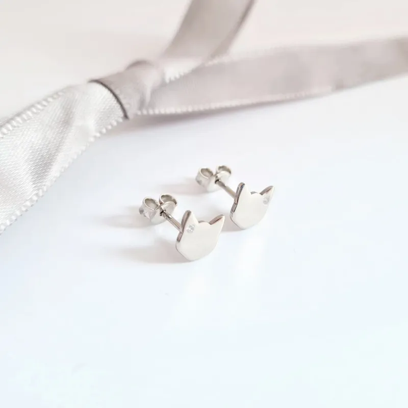 Cercei cu Diamante naturale - Pisica - Aur Alb 14K - Inchizatoare surub picture - 7