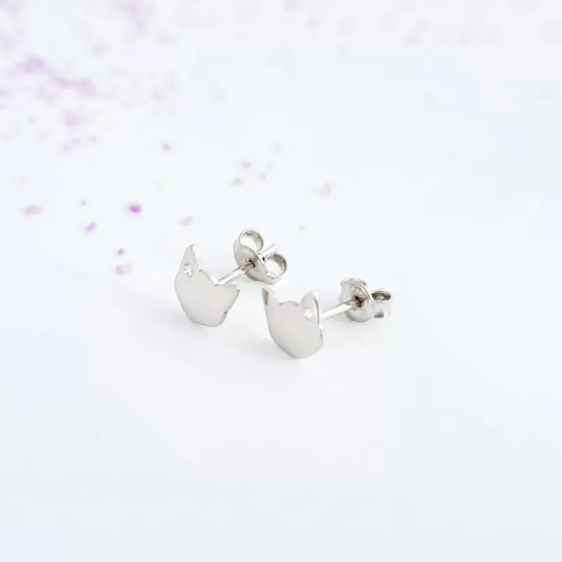 Cercei cu Diamante naturale - Pisica - Aur Alb 14K - Inchizatoare surub picture - 3
