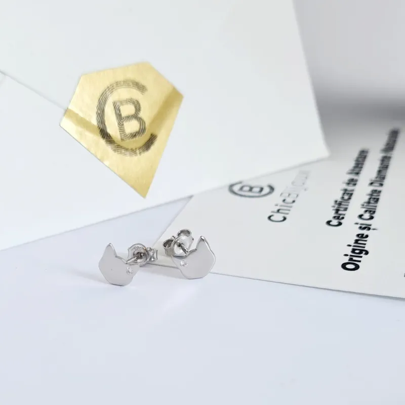 Cercei cu Diamante naturale - Pisica - Aur Alb 14K - Inchizatoare surub picture - 5