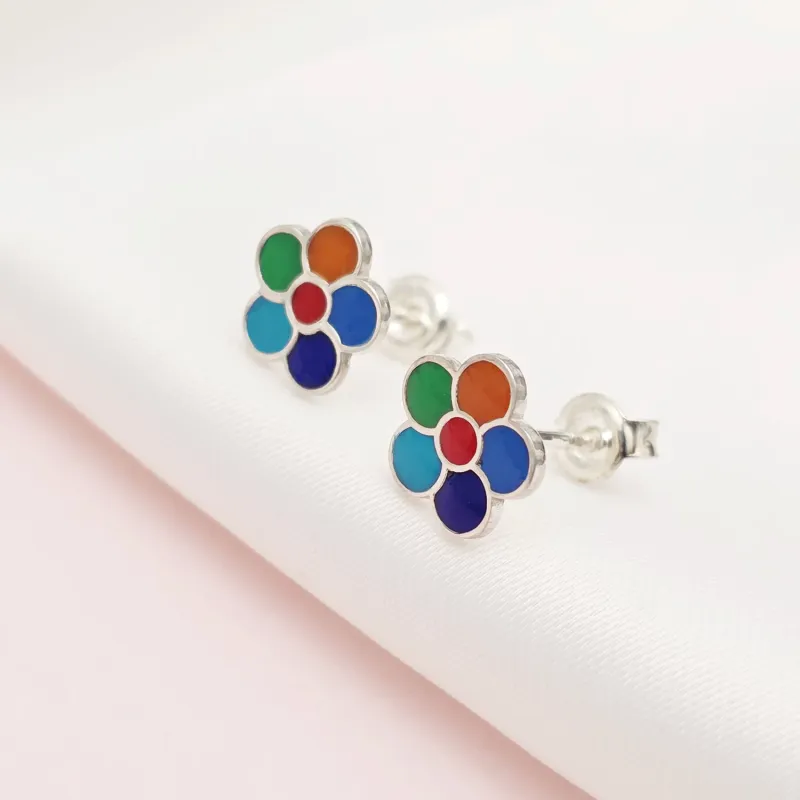 Cercei Floare multicolora - Decorati cu email - Argint 925 - Inchidere surub picture - 3