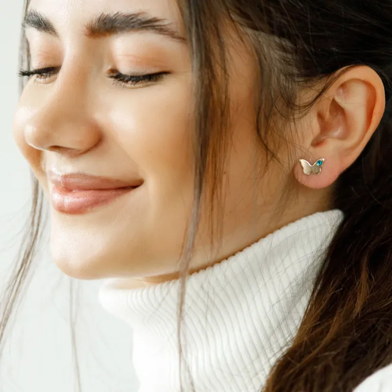 Cercei fluture - model simplu cu cristal Swarovski - Aur Galben 14K - inchidere surub picture - 2
