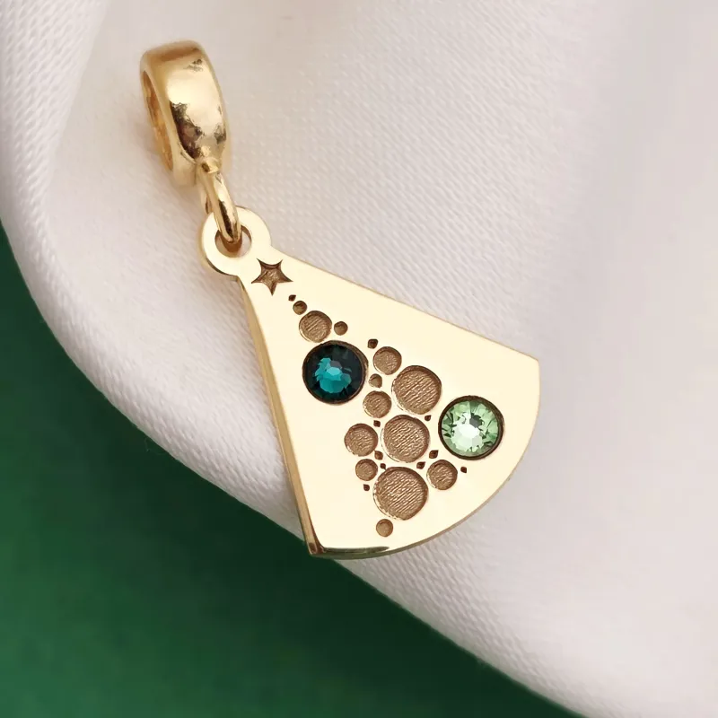 Charm personalizat Craciun - Brad cu globuri - Argint 925 placat cu Aur galben 18K - cristale Swarovski picture - 2
