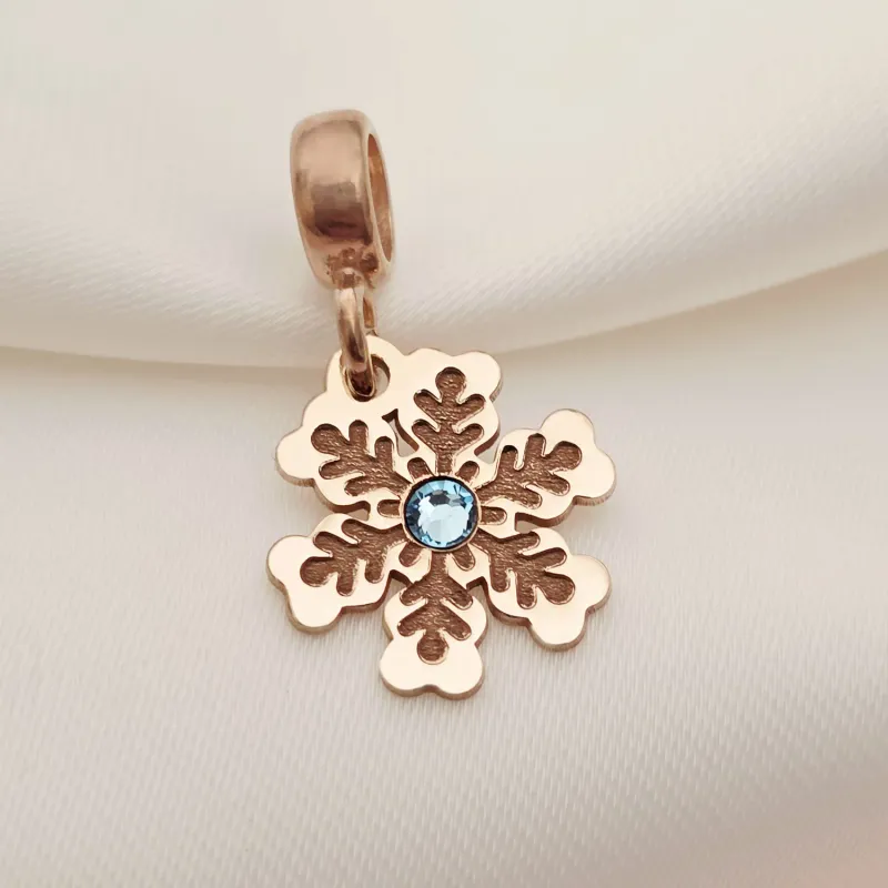 Charm personalizat Craciun - Fulg de zapada - Argint 925 placat cu Aur roz 18K - cristal Swarovski picture - 2