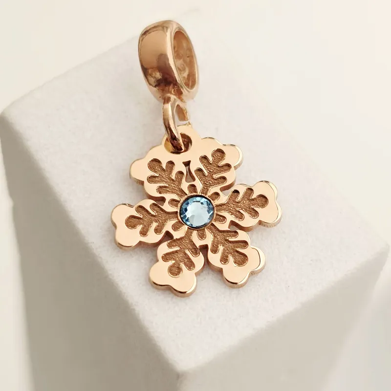 Charm personalizat Craciun - Fulg de zapada - Argint 925 placat cu Aur roz 18K - cristal Swarovski picture - 3