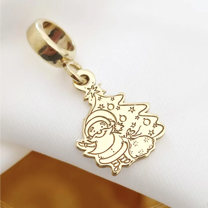 Charm personalizat Craciun - Mos si brad - Argint 925 placat cu Aur galben 18K picture - 3