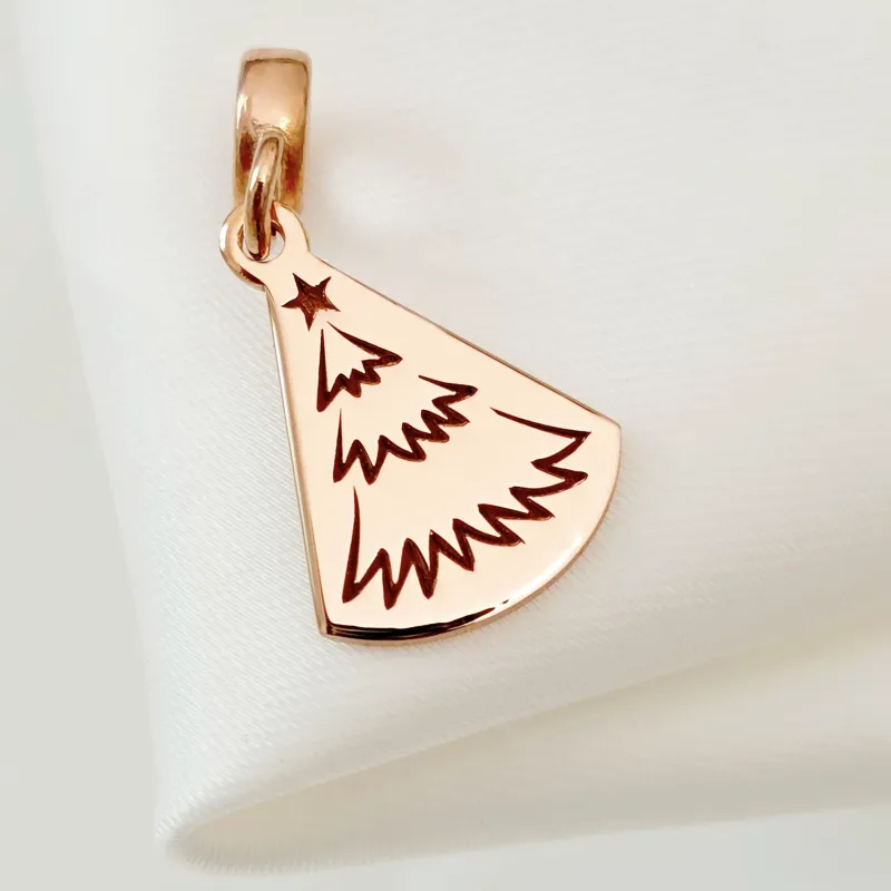Charm personalizat Craciun - O brad frumos - Argint 925 placat cu Aur roz 18K