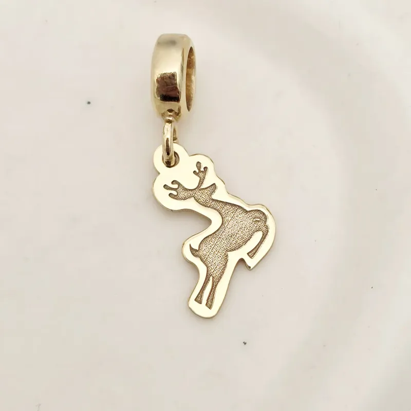 Charm personalizat Craciun - Renul Rudolf - Argint 925 placat cu Aur galben 18K picture - 3