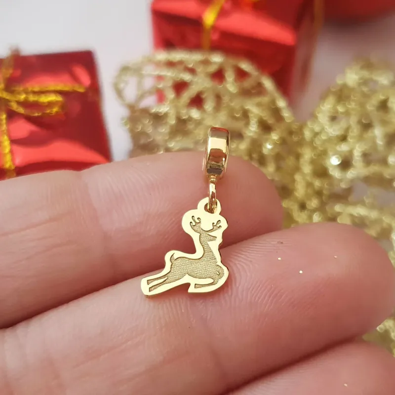 Charm personalizat Craciun - Renul Rudolf - Argint 925 placat cu Aur galben 18K picture - 2
