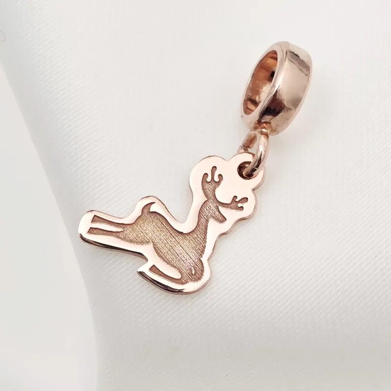 Charm personalizat Craciun - Renul Rudolf - Argint 925 placat cu Aur roz 18K