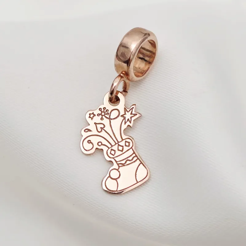 Charm personalizat Craciun - Soseta - Argint 925 placat cu Aur roz 18K
