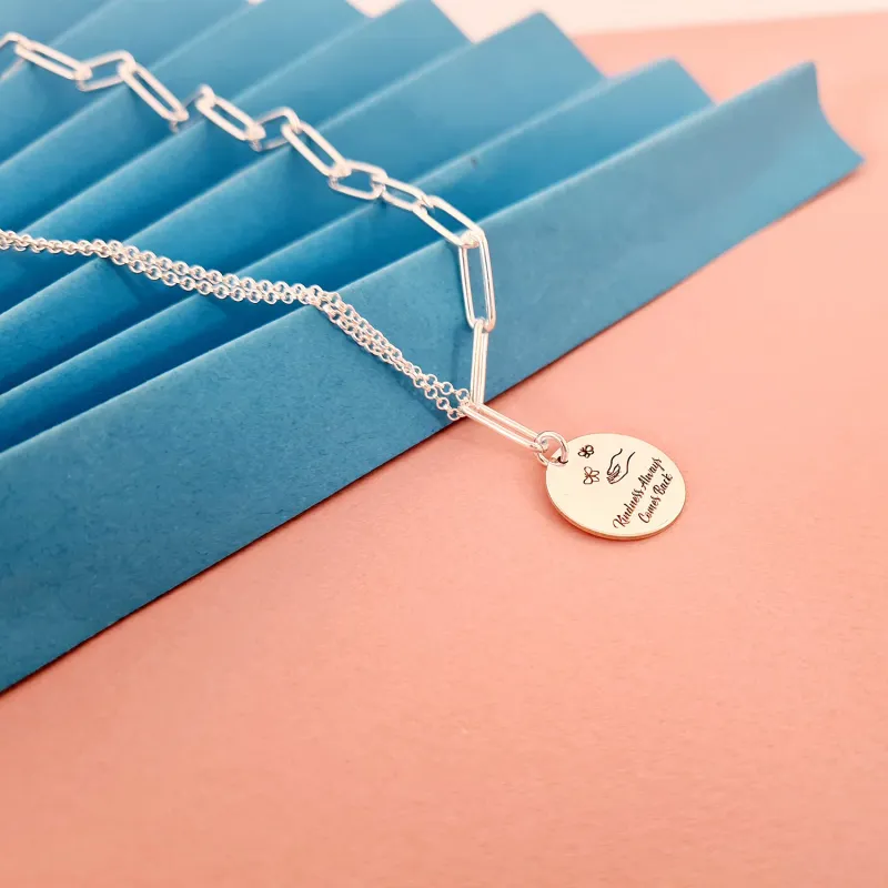 Colier personalizat - Kindness - Pandantive banut de 18 mm - Combinație lant cu zale dreptunghiulare cu lant subtire - Argint 925 picture - 3