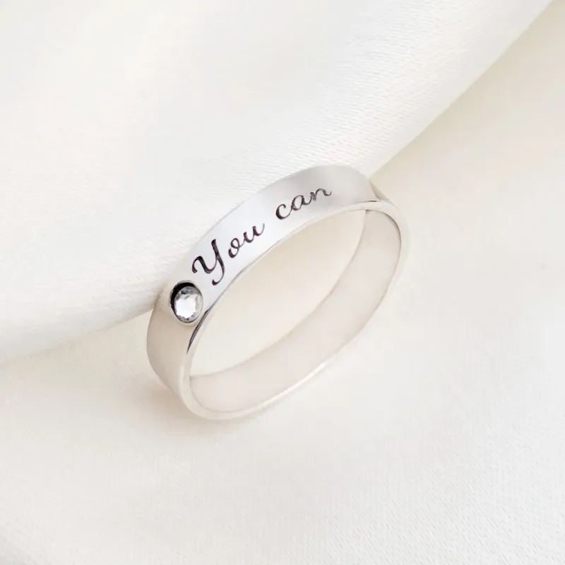 Inel fix - Personalizat cu nume si cristal Swarovski -  Argint 925