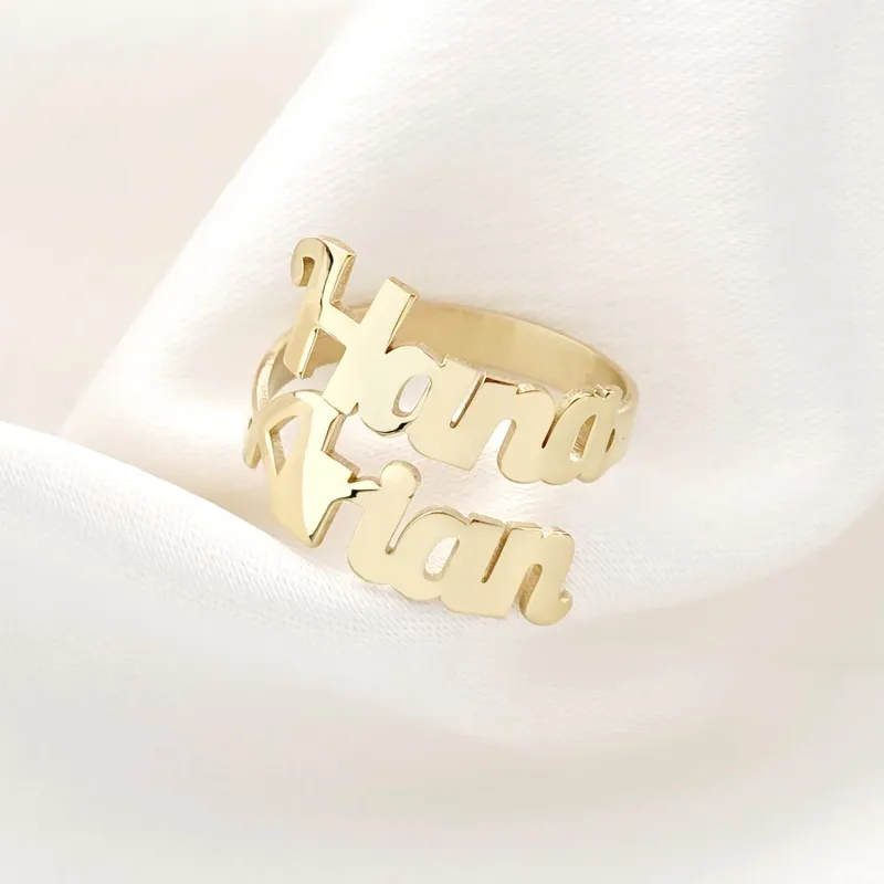 Inel personalizat cu 2 nume decupate - Argint 925 placat cu Aur Galben 18K picture - 3