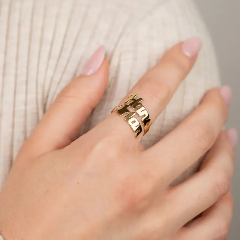 Inel personalizat cu 2 nume decupate - Argint 925 placat cu Aur Galben 18K picture - 2