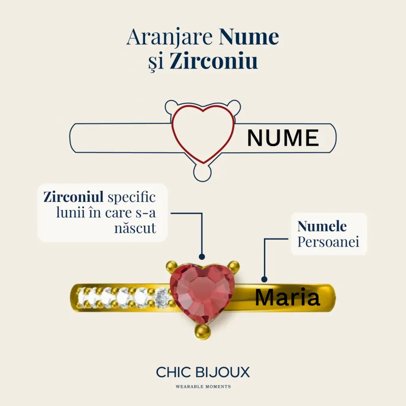 Inel Promisiune - Cristal Zirconia inimă și nume gravat - Argint 925 picture - 7