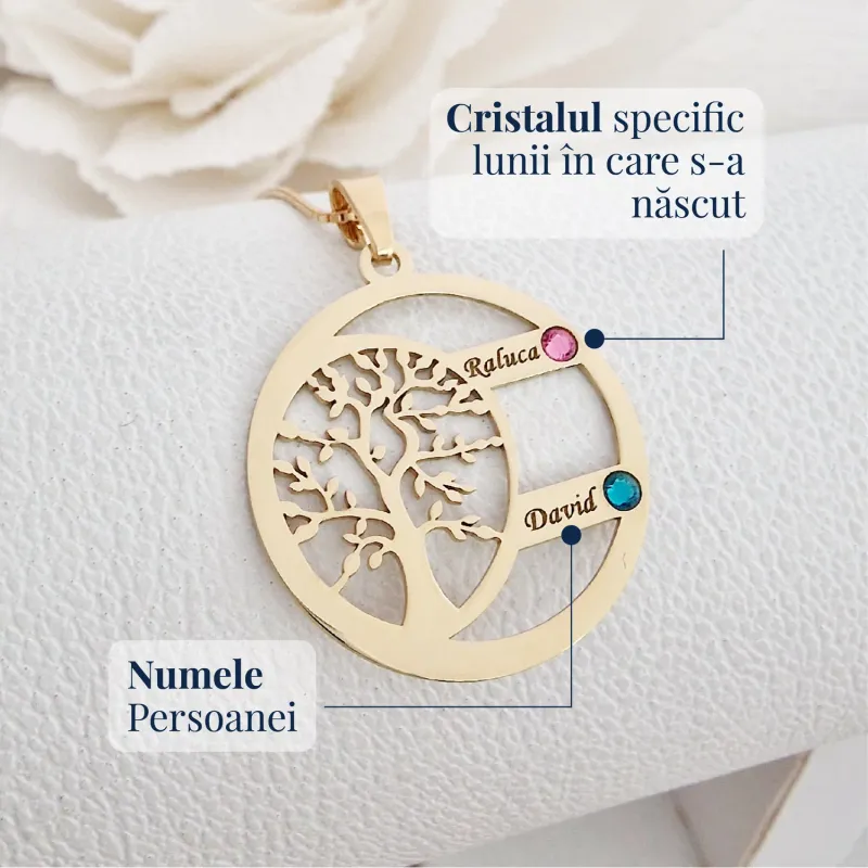 Lantisor Copacul Vietii ARMONIE - Personalizat cu 2 Nume si Cristale Swarovski - Argint 925 picture - 10