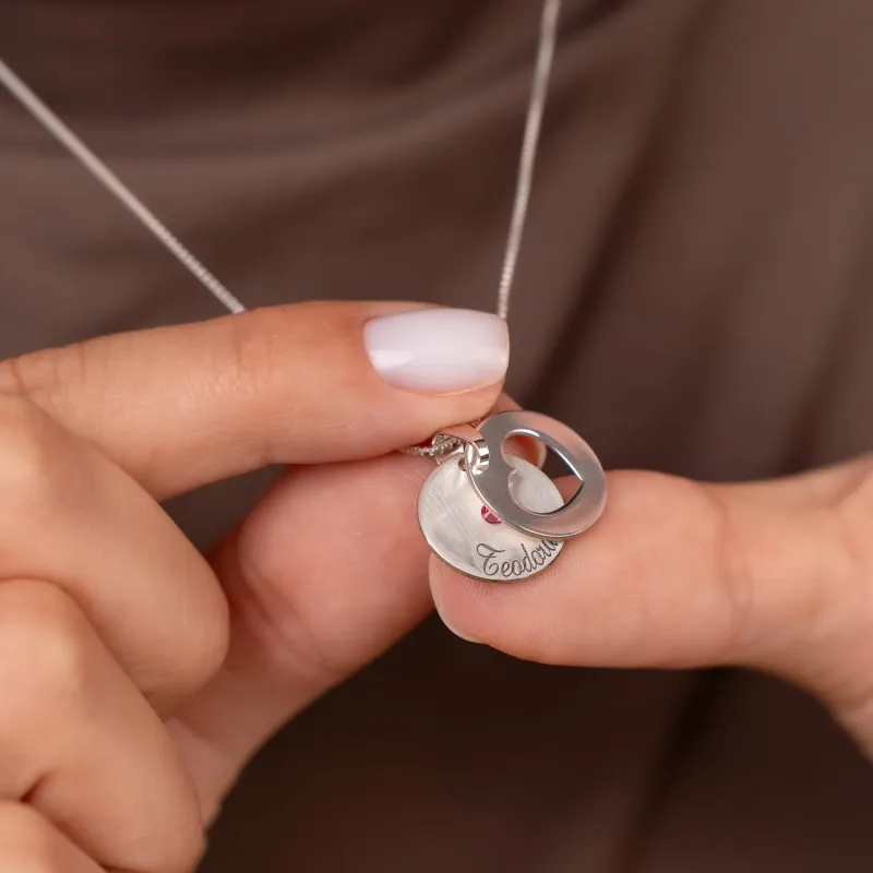Lantisor cu pandantiv 2 banuti suprapusi - un banut cu mesaj ascuns si cristal Swarovski - un banut decupat - Argint 925 picture - 5