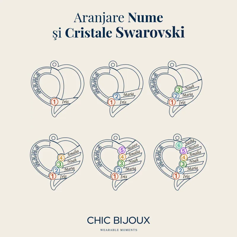 Lantisor Dragii MAMEI - 3 nume si cristale Swarovski - Argint 925 placat cu Aur Galben 18K picture - 7