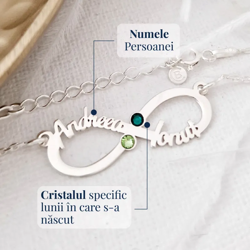 Lantisor Etern - Infint cu 4 nume decupate si cristale Swarovski - Argint 925 placat cu Aur Roz 18K picture - 8