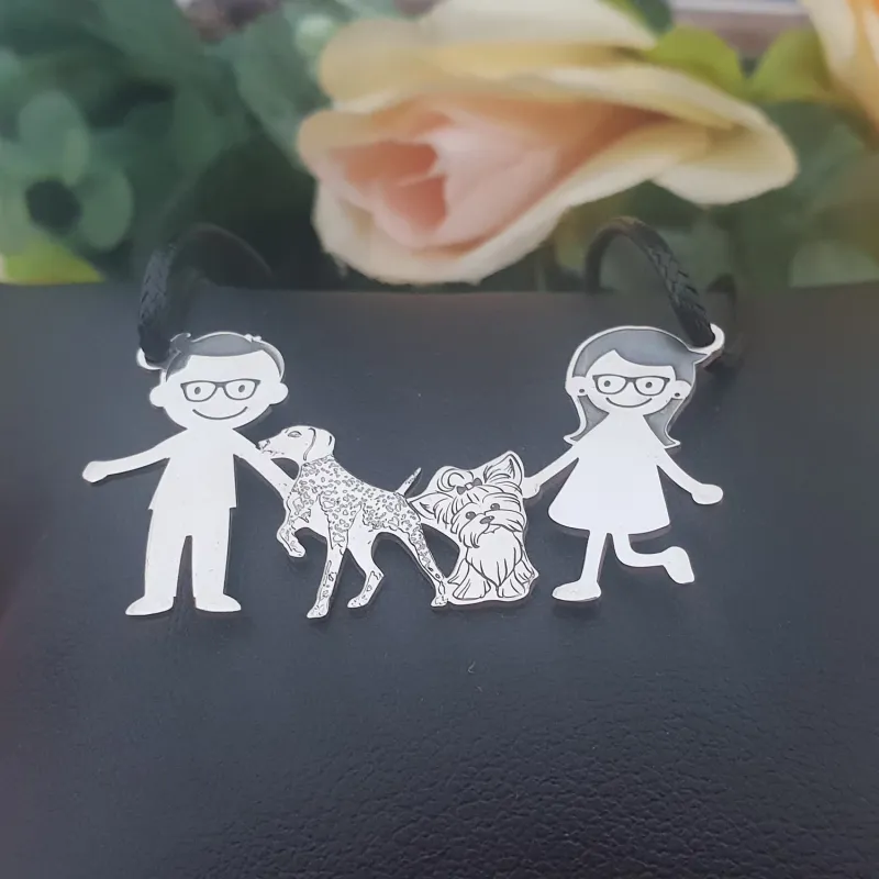Lantisor Familie - 4 Membri cu Yorkshire si Brac german - snur matase vegetala picture - 3