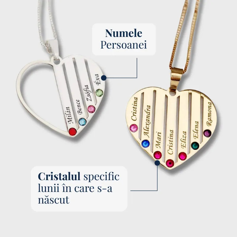 Lantisor Inima familiei - 4 nume si cristale Swarovski - Argint 925 placat cu Aur 18K picture - 9