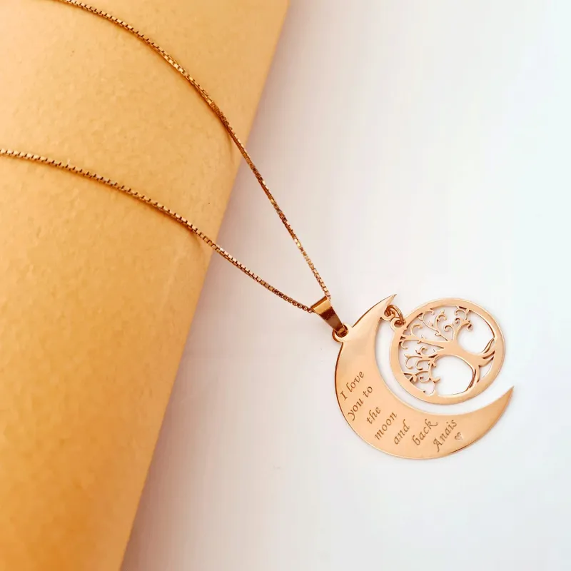 Lantisor personalizat - Luna si copacul vietii - Argint 925 placat cu Aur roz 18k picture - 11