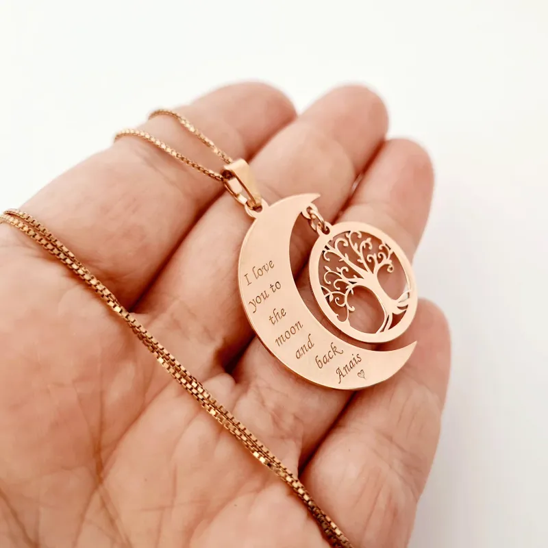 Lantisor personalizat - Luna si copacul vietii - Argint 925 placat cu Aur roz 18k picture - 10
