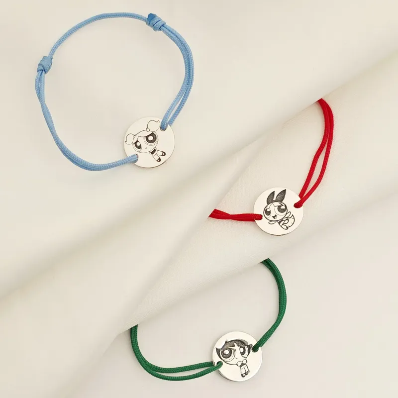 Set 3 bratari personalizata - Banuti 12 mm - Fetitele Powerpuff - Argint 925 - snur reglabil picture - 3