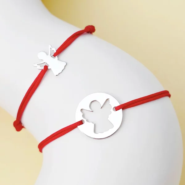 Set 2 bratari - banut cu ingeras decupat - Argint 925 - Snur reglabil diverse culori