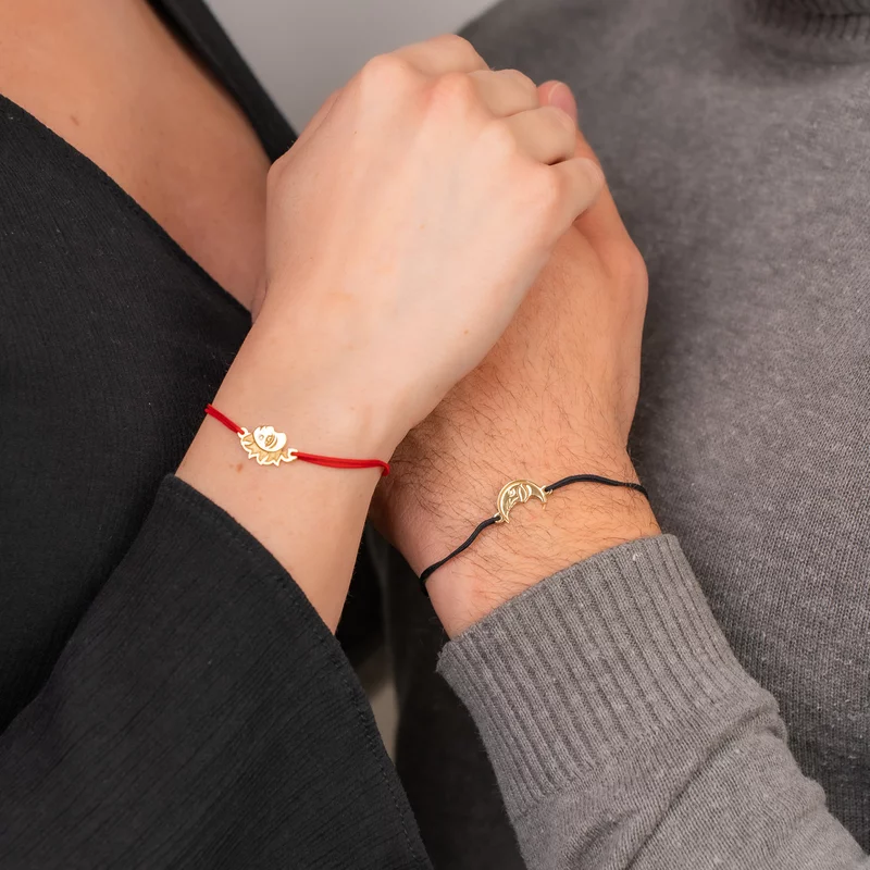 Set 2 bratari cu Diamant natural - Luna si Soare - Modele unite - Argint 925 placat cu Aur Galben 18K - Snur reglabil picture - 4