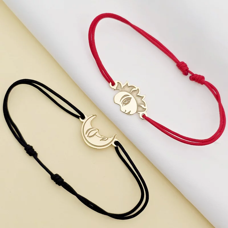 Set 2 bratari - Luna si Soare - modele unite - Argint 925  placat cu Aur Galben 18 K - snur reglabil picture - 2