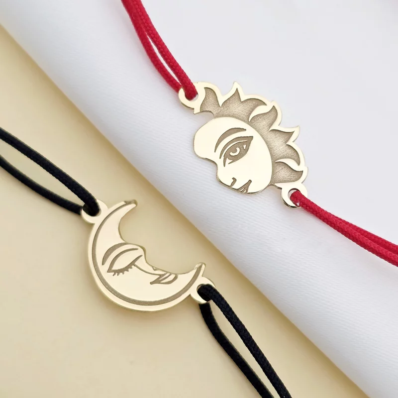 Set 2 bratari - Luna si Soare - modele unite - Argint 925  placat cu Aur Galben 18 K - snur reglabil picture - 5