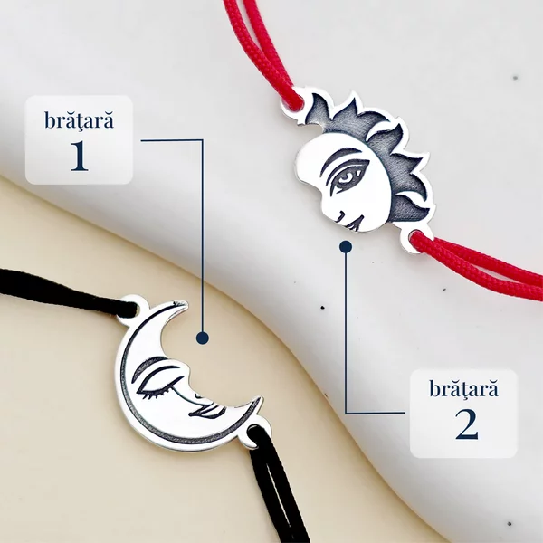 Set 2 bratari - Luna si Soare - modele unite  - Argint 925 - snur reglabil