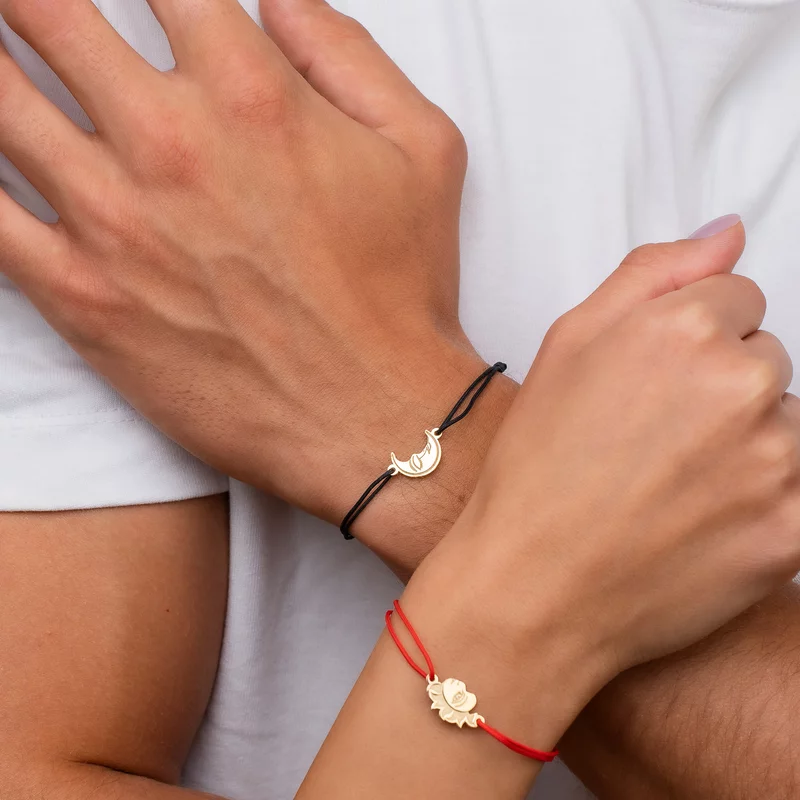 Set 2 bratari - Luna si Soare - modele unite  - Aur Galben 14K - snur reglabil picture - 2