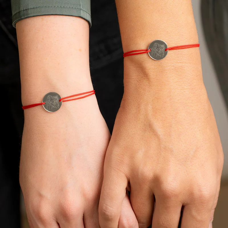 Set 2 bratari personalizate - Banut de 15 mm - Model gravat legatura surori/prietene - Argint 925 - snur reglabil picture - 2