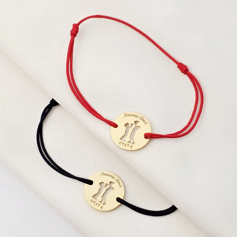Set 2 bratari personalizate - Banuti cu model decupat - Mama, tata si copil/bebe - Argint placat cu Aur Galben 18K- snur reglabil picture - 2