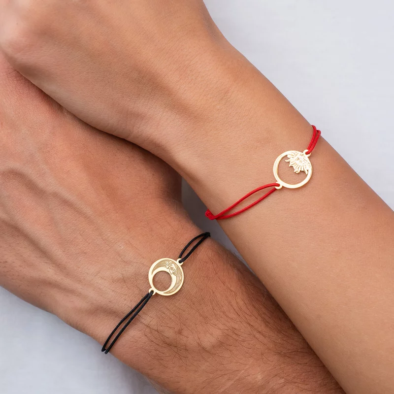 Set 2 bratari personalizate - Luna si Soare - Argint 925 placat cu Aur Galben 18K , snur reglabil picture - 6