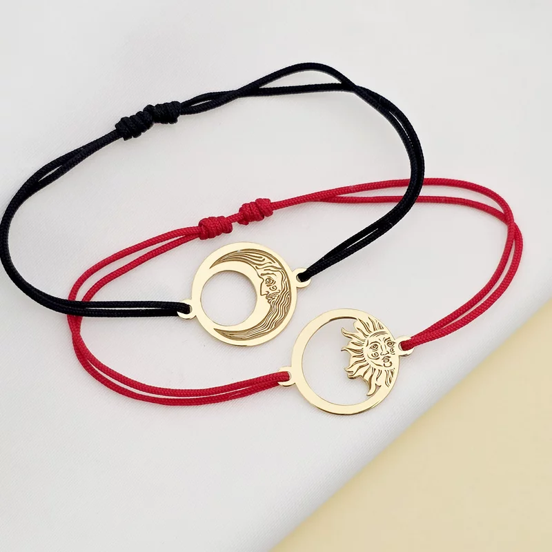 Set 2 bratari personalizate - Luna si Soare - Argint 925 placat cu Aur Galben 18K , snur reglabil picture - 3