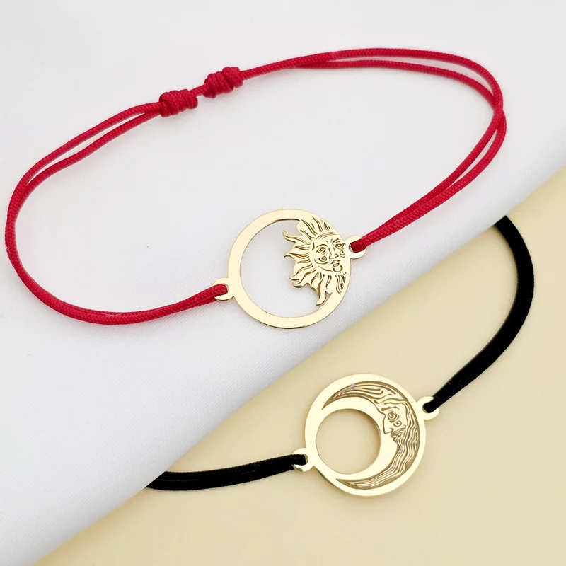 Set 2 bratari personalizate - Luna si Soare - Argint 925 placat cu Aur Galben 18K , snur reglabil picture - 5
