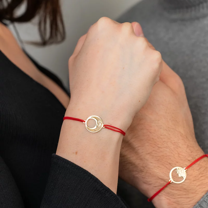 Set 2 bratari personalizate - Luna si Soare - Argint 925 placat cu Aur Galben 18K , snur reglabil picture - 4