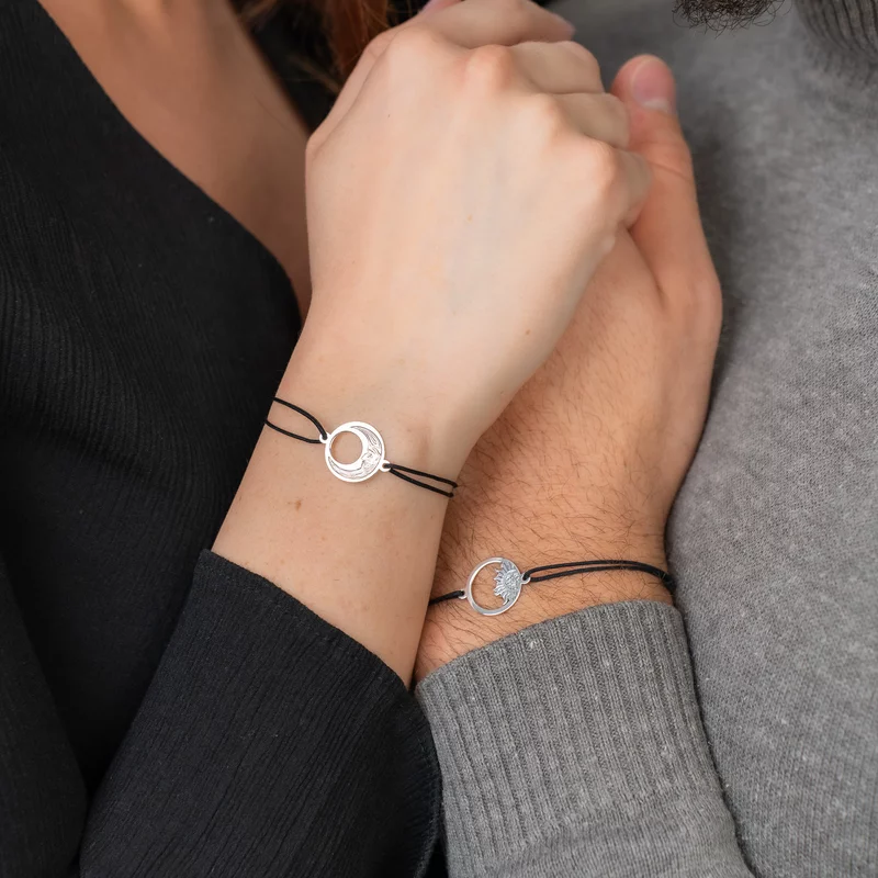 Set 2 bratari personalizate - Luna si Soare - Argint 925, snur reglabil picture - 4