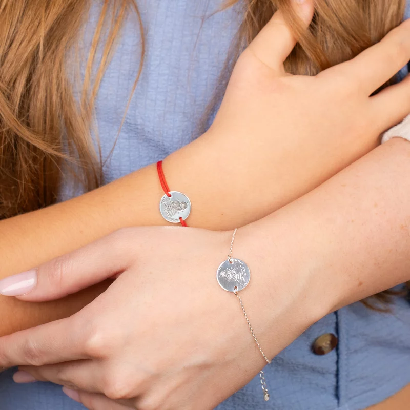 Set 2 bratari personalizate - Mama si fiica - Banuti de 15 mm  - Argint 925 - snur reglabil pentru fiica si lantisor pentru mama picture - 2