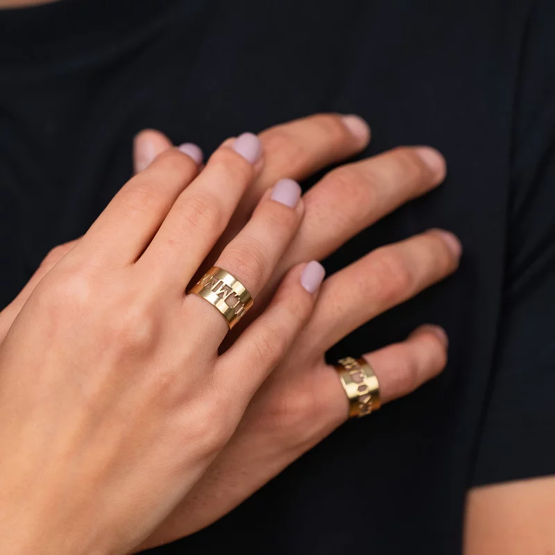 Set 2 Inele Personalizate cu Cifre Romane Pentru Ea și El - Argint 925 Placat cu Aur Galben 18K picture - 2