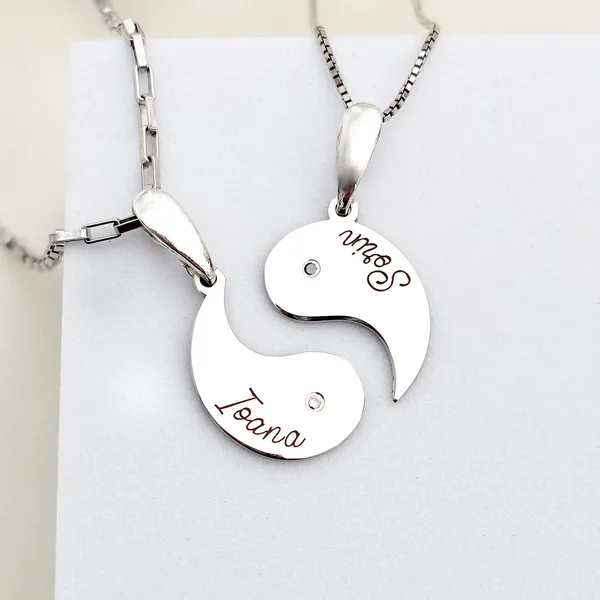 Set 2 lantisoare cu pandantive Yin&Yang personalizate - Diamante naturale - Argint 925