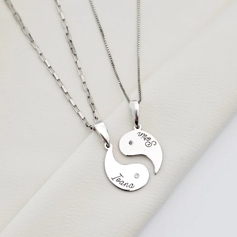 Set 2 lantisoare cu pandantive Yin&Yang personalizate - Diamante naturale - Argint 925 picture - 2