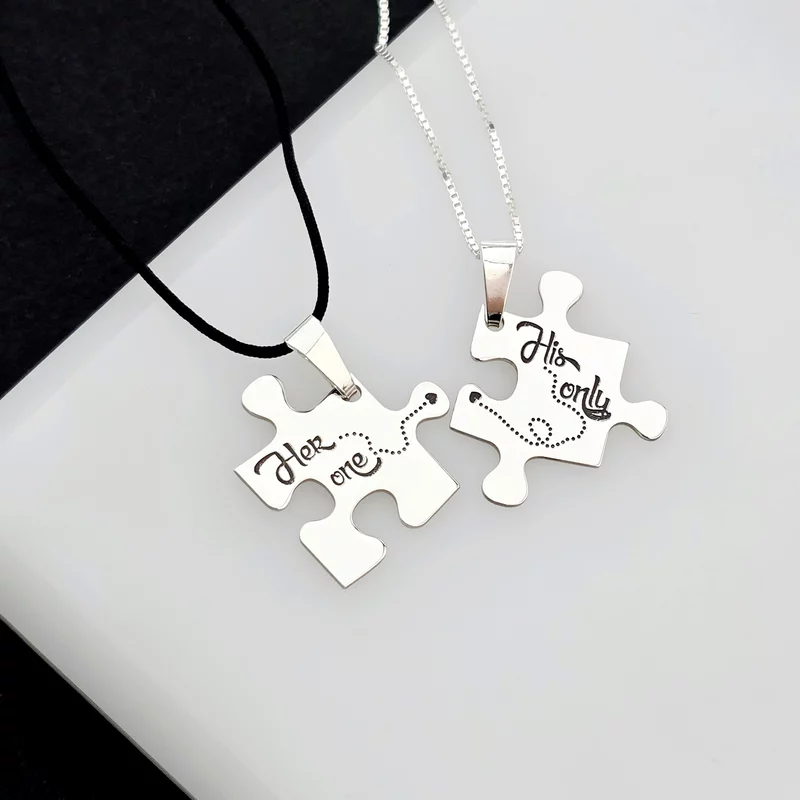 Set 2 lantisoare - Cuplu - Piese de puzzle personalizate - Argint 925 picture - 3