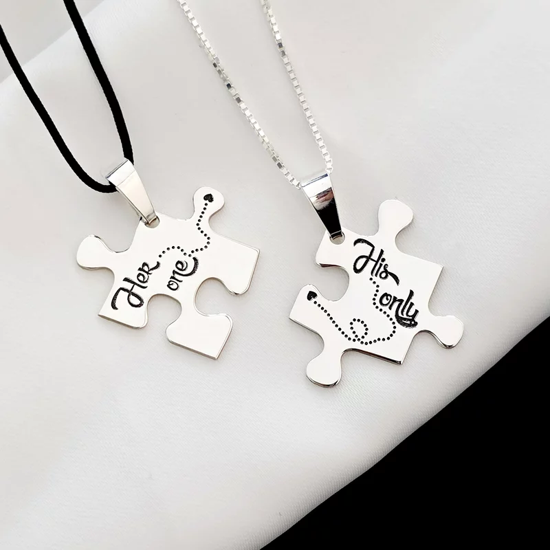 Set 2 lantisoare - Cuplu - Piese de puzzle personalizate - Argint 925 picture - 4